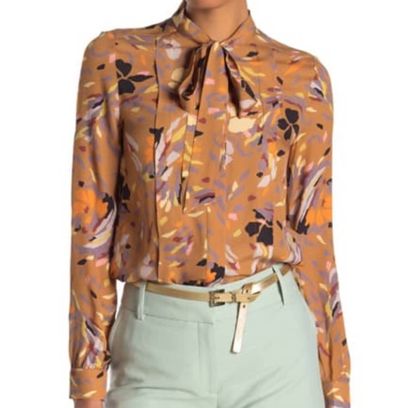 Reiss Tops - REISS Elisa Tie Neck Floral Print Blouse